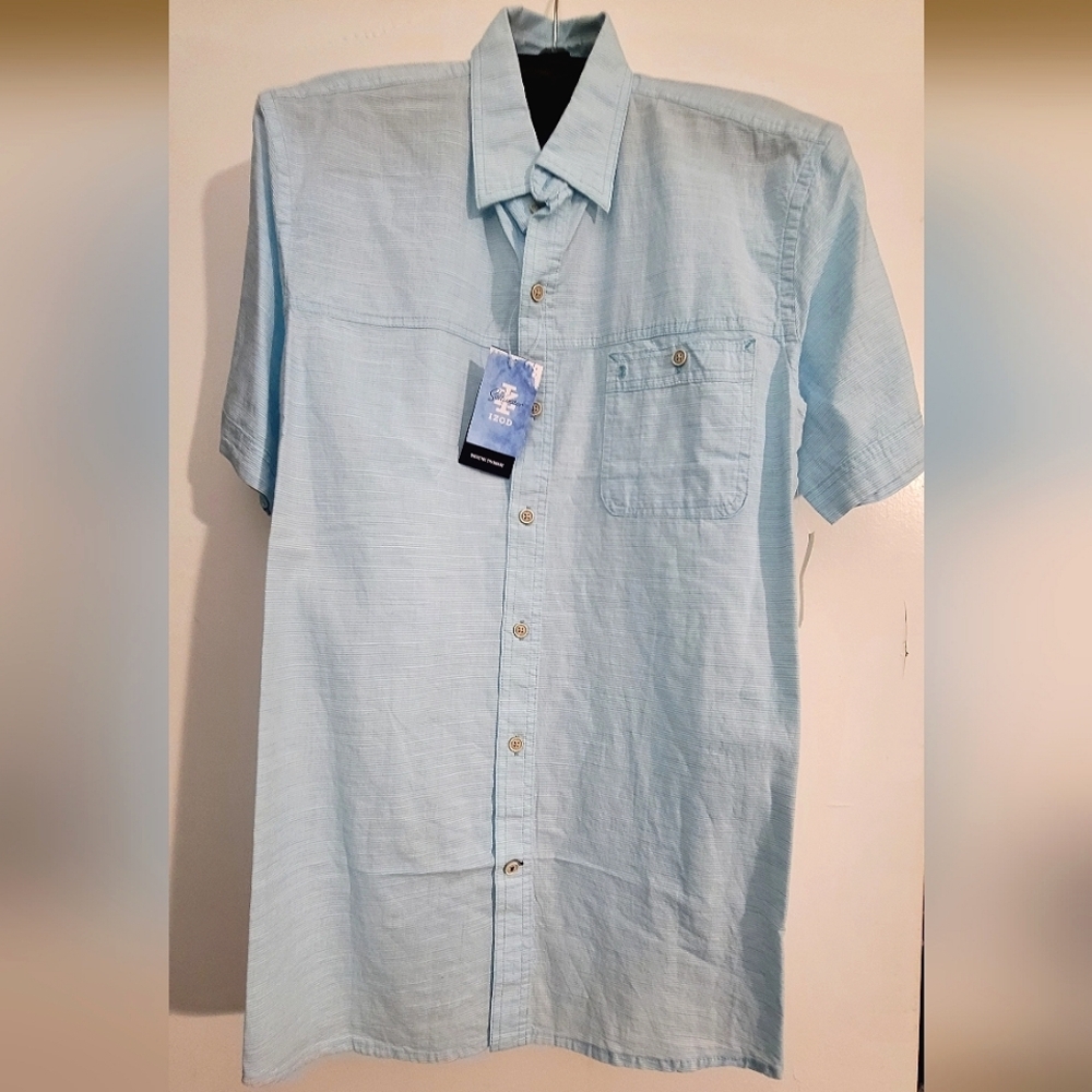 IZOD Blue & White Short Sleeve Shirt, Size Large Brand New